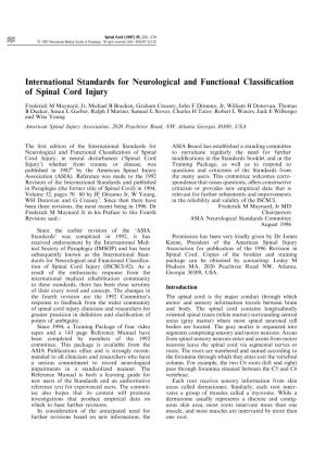 International Standards for Neurological and Functional Classi®Cation of Spinal Cord Injury