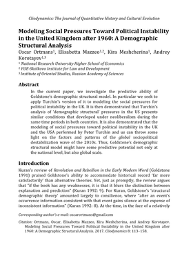 Modeling Social Pressures Toward Political Instability In