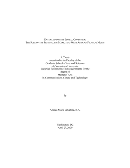 A Thesis Submitted to the Faculty of the Graduate School of Arts And