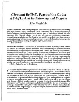 Giovanni Bellini's Feast of the Gods: a Brief Look at Its Patronage and Program Rina Vecchiola