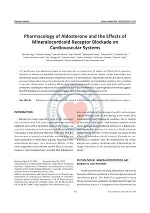 Pharmacology of Aldosterone and the Effects of Mineralocorticoid Receptor Blockade on Cardiovascular Systems