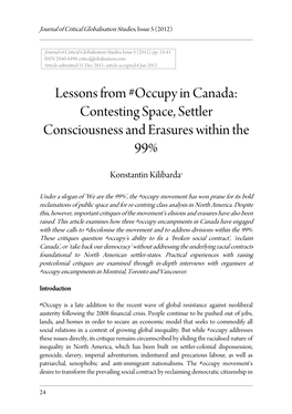 Lessons from #Occupy in Canada: Contesting Space, Settler Consciousness and Erasures Within the 99%