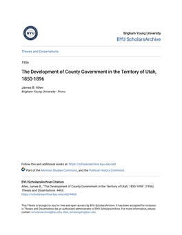 The Development of County Government in the Territory of Utah, 1850-1896