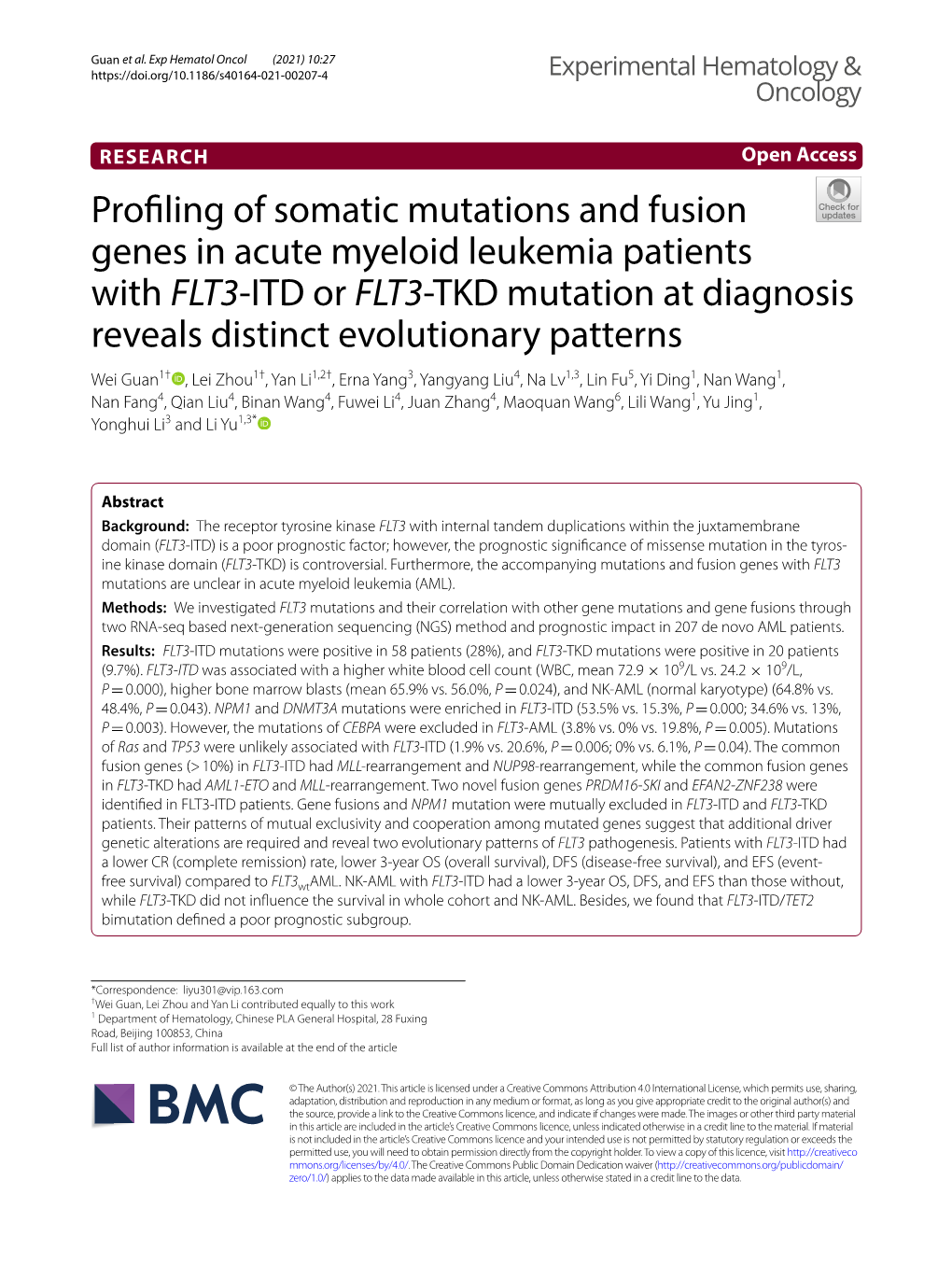 Profiling of Somatic Mutations and Fusion Genes in Acute Myeloid