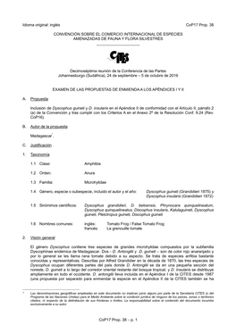 Proposal for Amendment of Appendix I Or II for CITES Cop16