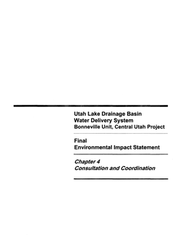 Utah Lake Drainage Basin Water Delivery System Bonneville Unit, Central Utah Project