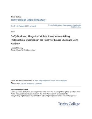 Daffy Duck and Allegorical Violets: Inane Voices Asking Philosophical Questions in the Poetry of Louise Glück and John Ashbery