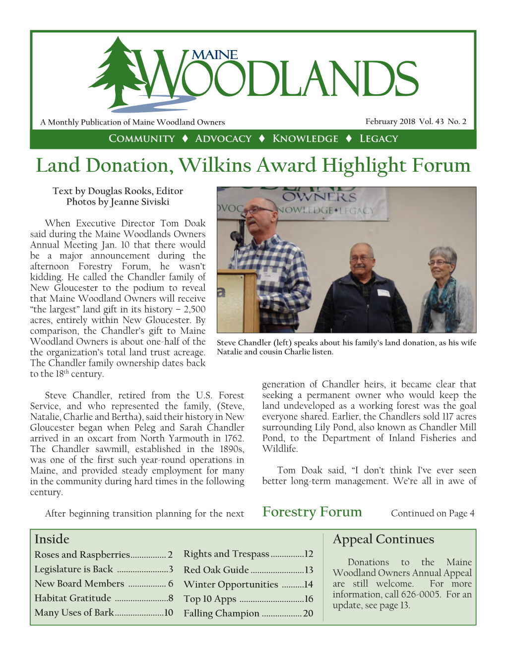 Land Donation, Wilkins Award Highlight Forum Text by Douglas Rooks, Editor Photos by Jeanne Siviski