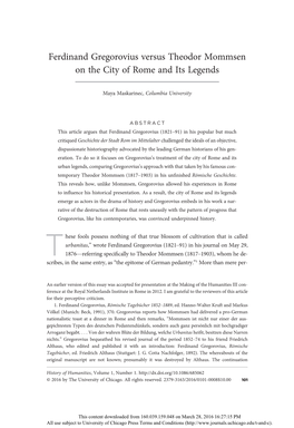 Ferdinand Gregorovius Versus Theodor Mommsen on the City of Rome and Its Legends