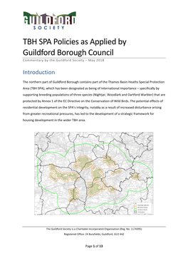 TBH SPA Policies As Applied by Guildford Borough Council Commentary by the Guildford Society – May 2018