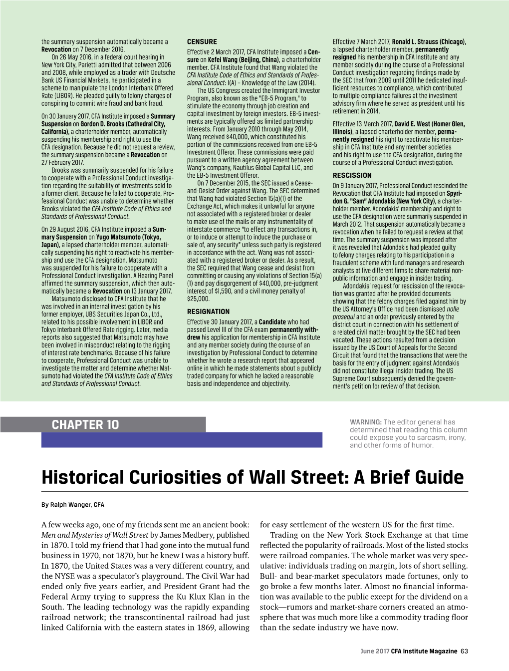 Historical Curiosities of Wall Street: a Brief Guide
