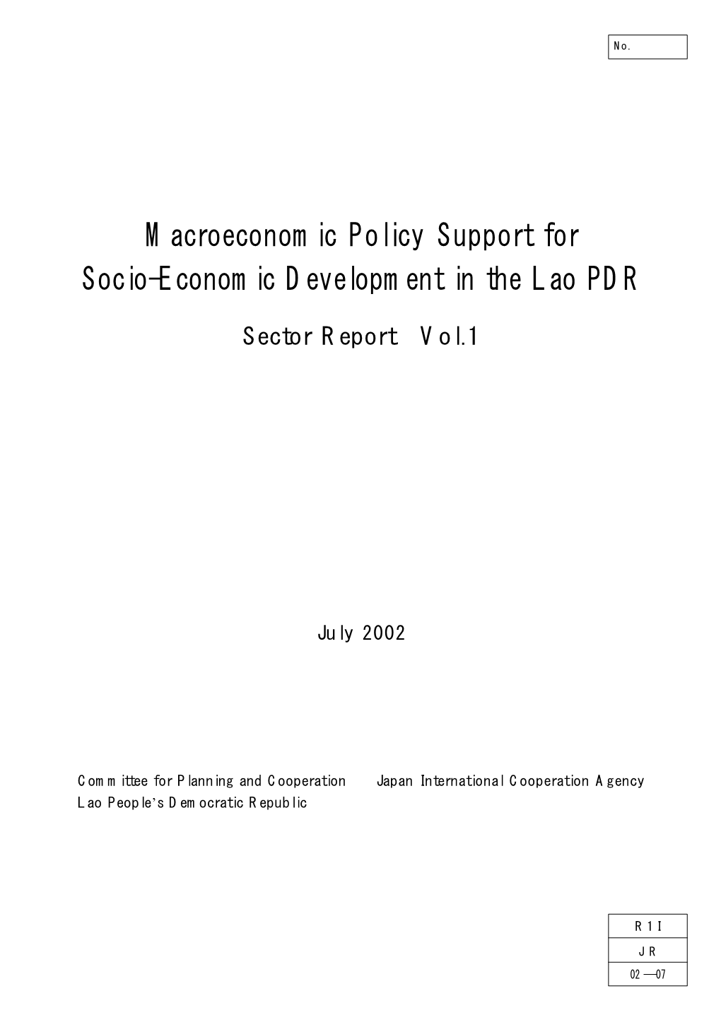 Macroeconomic Policy Support for Socio-Economic Development in the Lao PDR