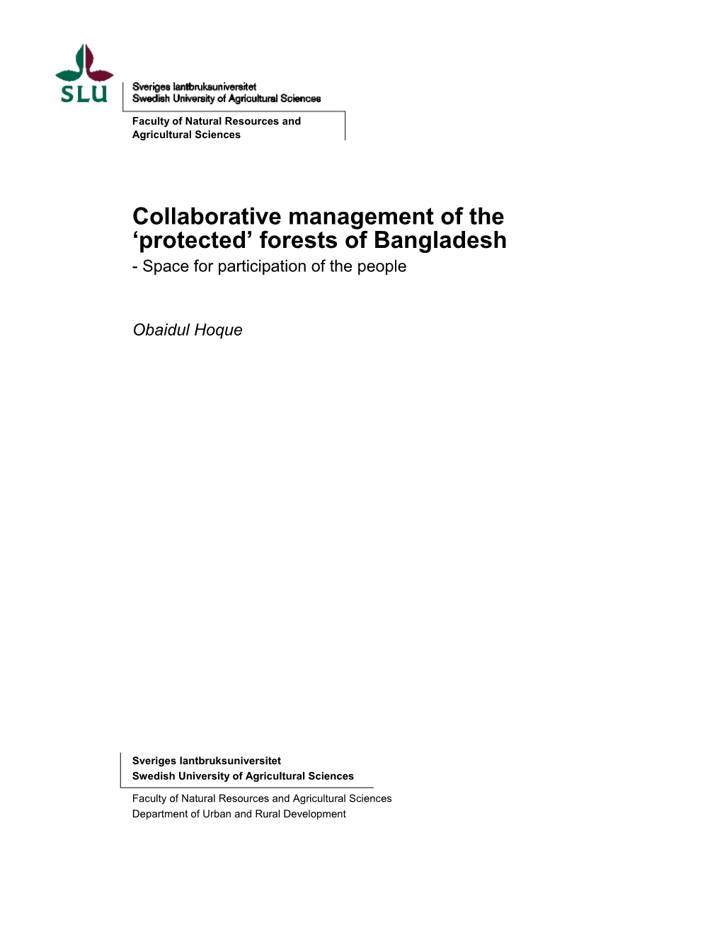 Collaborative Management of the 'Protected' Forests of Bangladesh