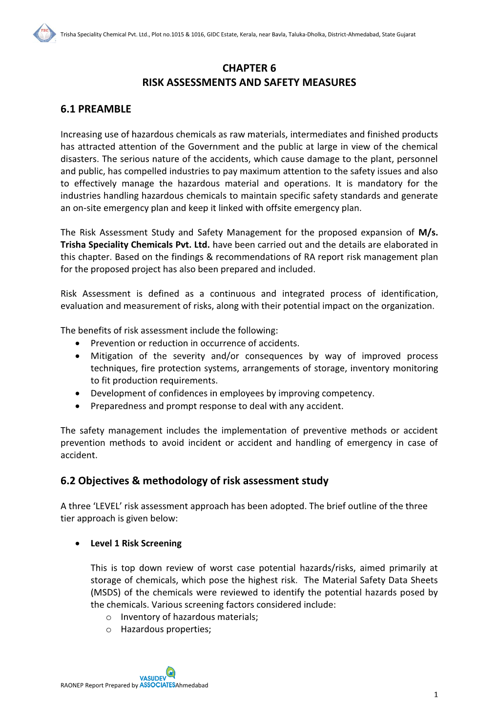 Chapter 6 Risk Assessments and Safety Measures 6.1