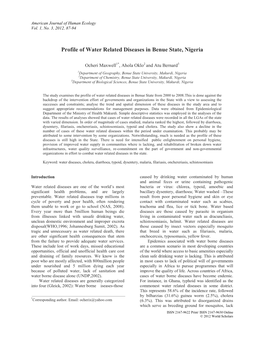 Incidence of Water Related Diseases in Benue State