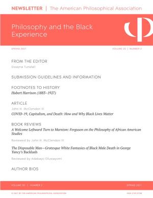 APA Newsletter on Philosophy and the Black Experience, Vol. 20, No. 2