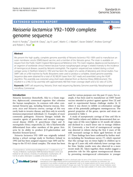 Neisseria Lactamica Y92–1009 Complete Genome Sequence Anish K