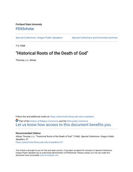 "Historical Roots of the Death of God"