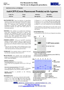 Anti-GFP (Green Fluorescent Protein) Mab-Agarose Code No