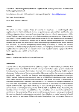 Austerity in a Disadvantaged West Midlands Neighbourhood