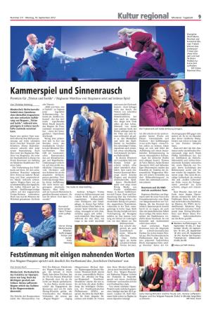 Kammerspiel Und Sinnenrausch Premiere Für „Tristan Und Isolde“ / Regisseur Matthias Von Stegmann Setzt Auf Intimes Spiel