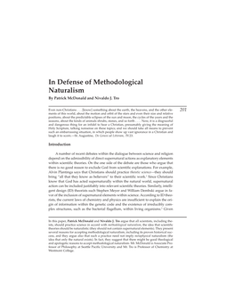 In Defense of Methodological Naturalism by Patrick Mcdonald and Nivaldo J