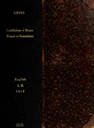 Contributions of Horace Walpole to Romanticism