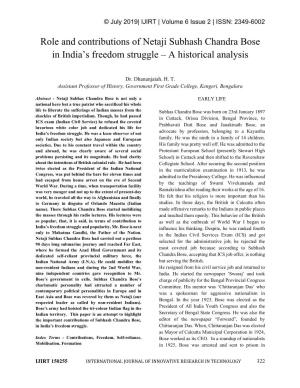 Role and Contributions of Netaji Subhash Chandra Bose in India's