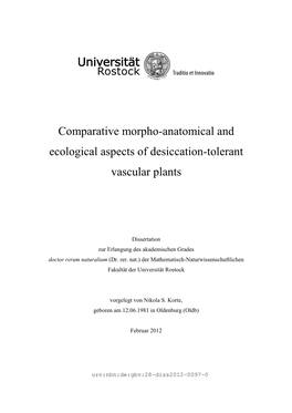 Comparative Morpho-Anatomical and Ecological Aspects of Desiccation-Tolerant Vascular Plants