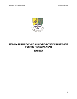 Medium Term Revenue and Expenditure Framework for the Financial Year 2019/2020