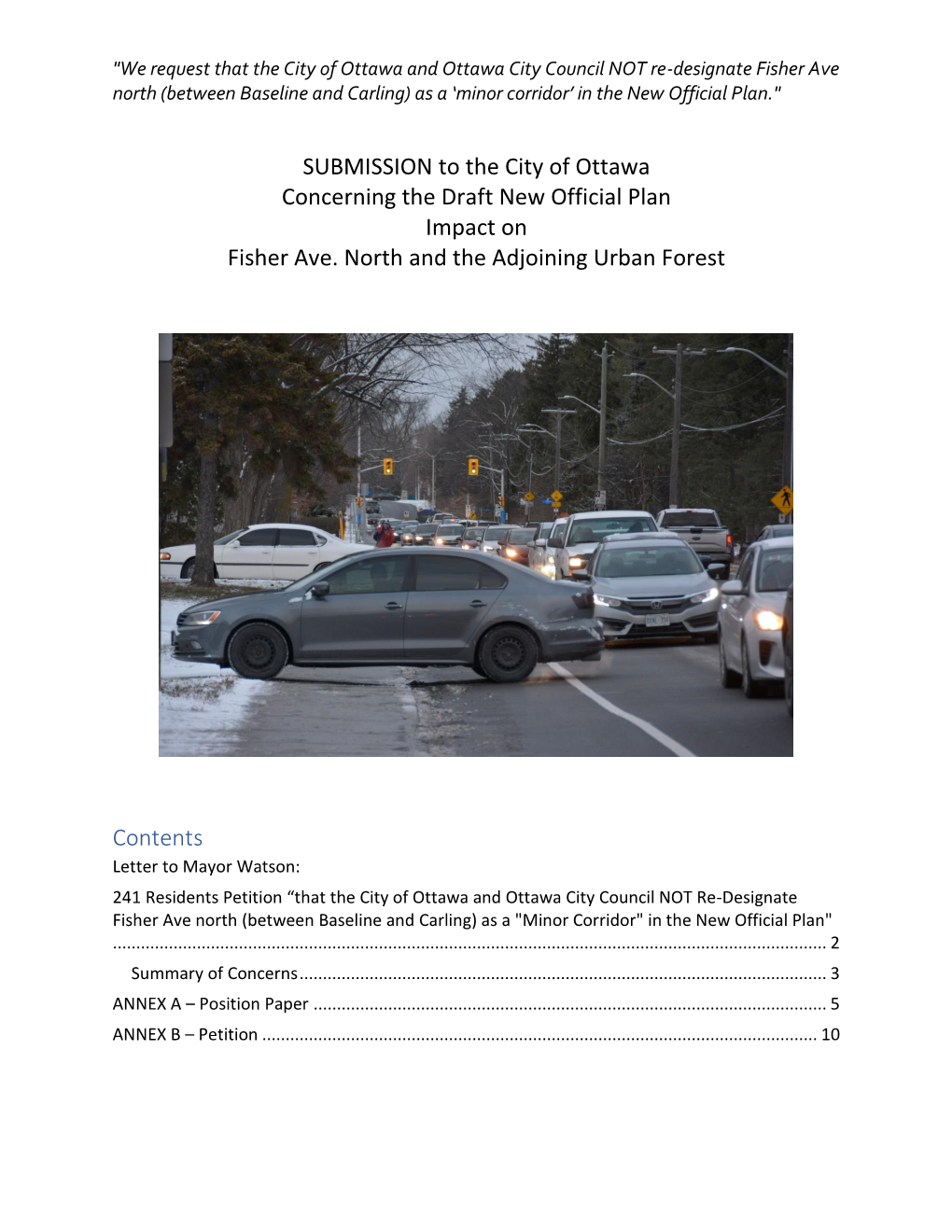 SUBMISSION to the City of Ottawa Concerning the Draft New Official Plan Impact on Fisher Ave