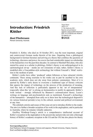 Thesis Eleven: 107(1), Special Section on Friedrich Kittler