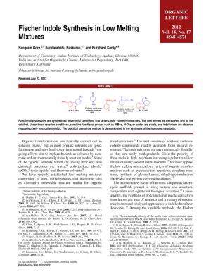 Fischer Indole Synthesis in Low Melting Mixtures