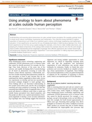 Using Analogy to Learn About Phenomena at Scales Outside Human Perception Ilyse Resnick1*, Alexandra Davatzes2, Nora S