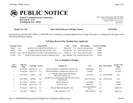 Public Notice Page 1 of 2 PUBLIC NOTICE Federal Communications Commission News Media Information 202/418-0500 Fax-On-Demand 202/418-2830 445 12Th St., S.W