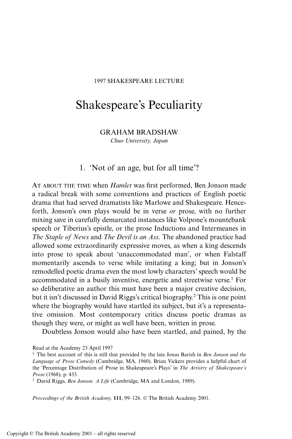 Shakespeare's Peculiarity