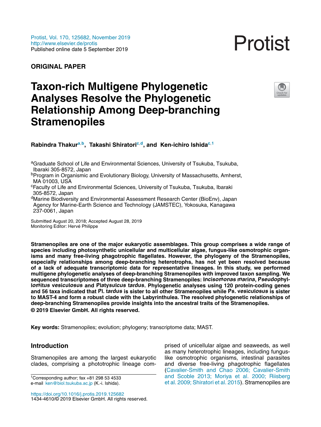 Taxon-Rich Multigene Phylogenetic Analyses Resolve the Phylogenetic Relationship Among Deep-Branching Stramenopiles 3
