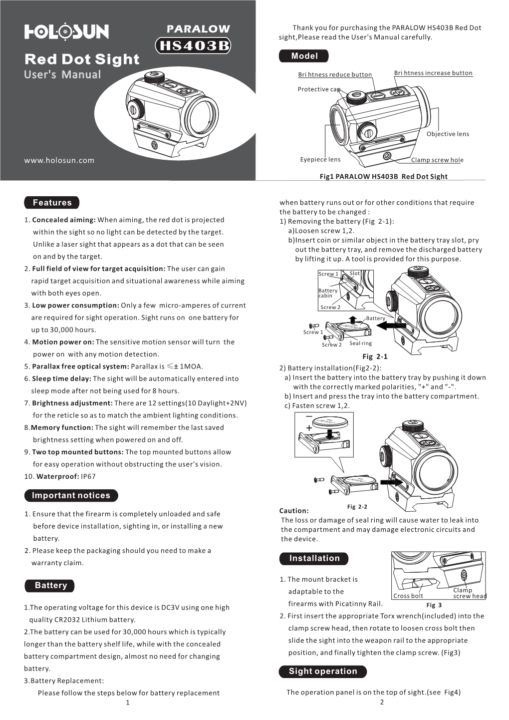 Red Dot Sight,Please Read the User's Manual Carefully