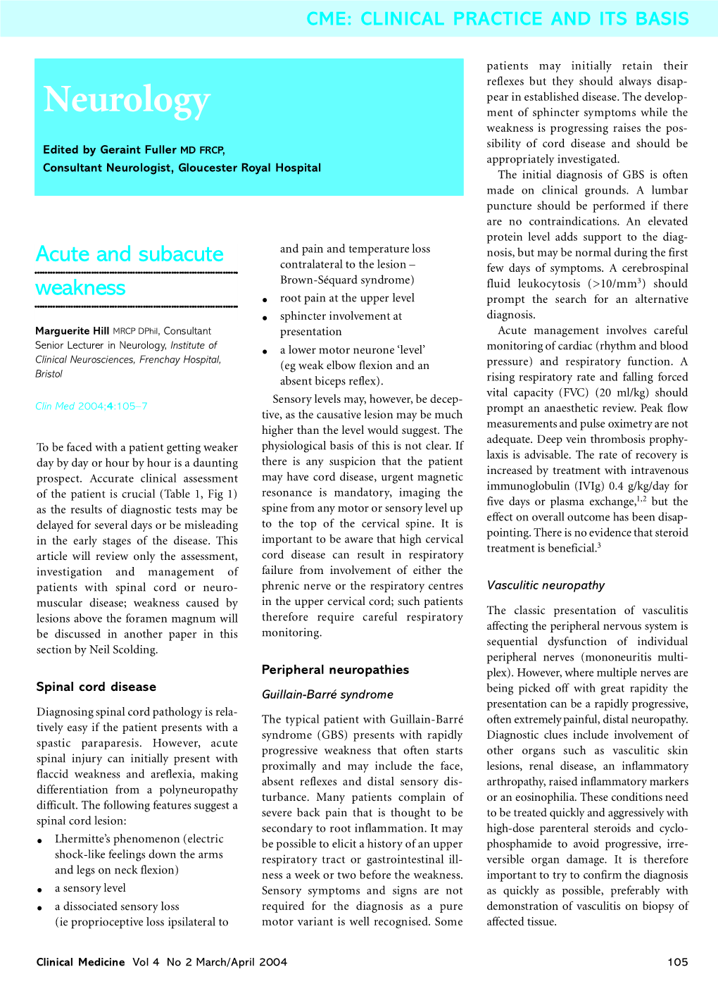 Acute and Subacute Weakness