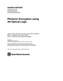 Photonic Encryption Using All Optical Logic