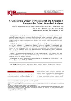 A Comparative Efficacy of Propacetamol and Ketorolac in Postoperative Patient Controlled Analgesia