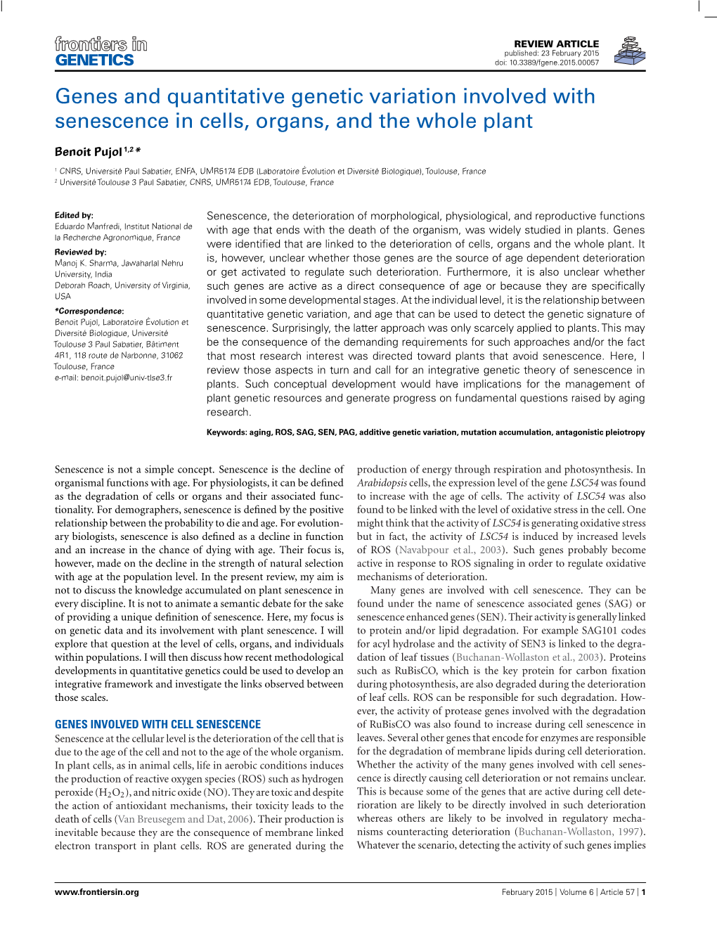 Genes and Quantitative Genetic Variation Involved with Senescence in Cells, Organs, and the Whole Plant