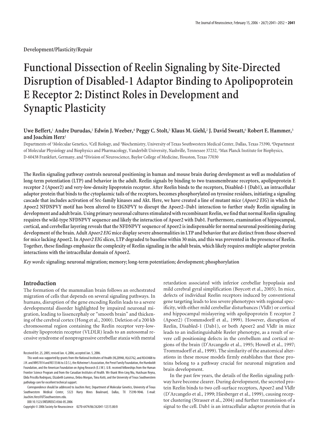 Functional Dissection of Reelin Signaling by Site-Directed