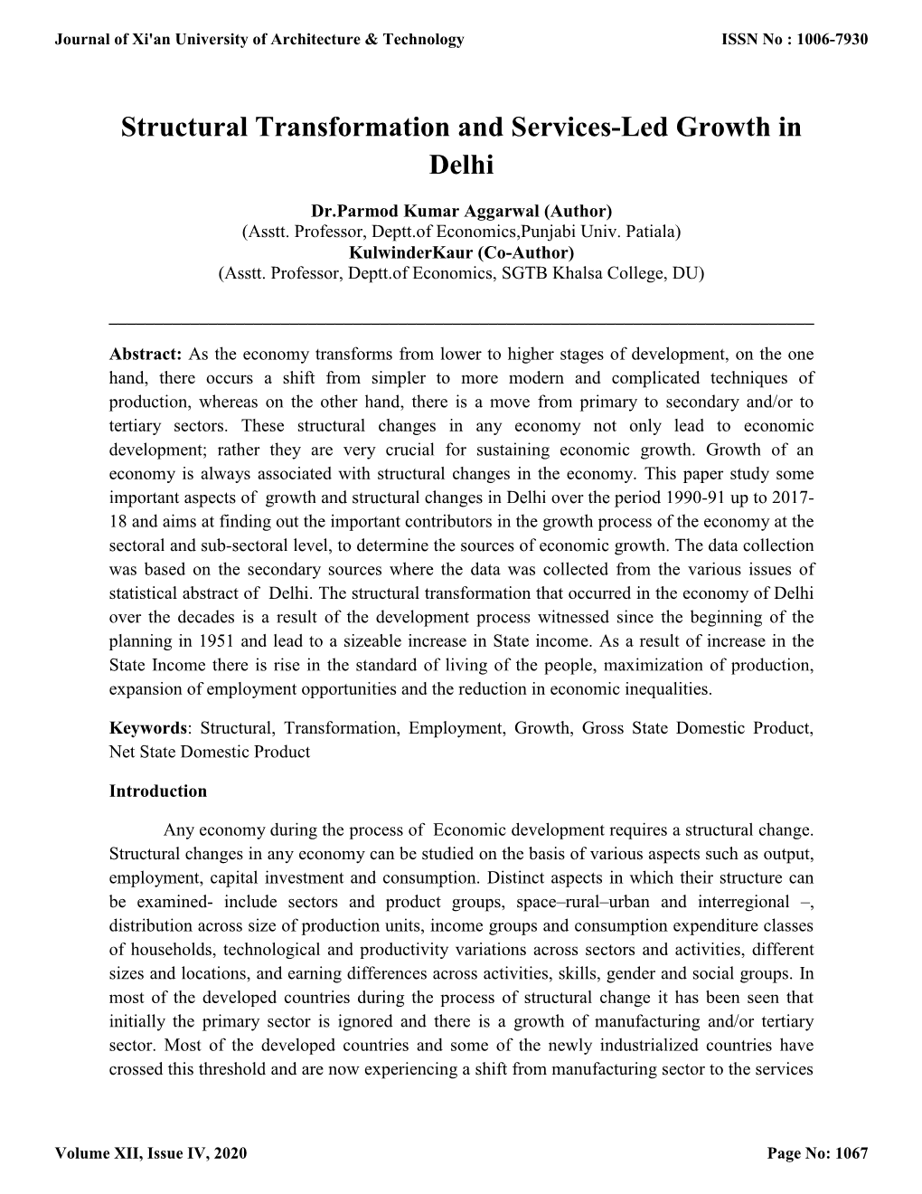 Structural Transformation and Services-Led Growth in Delhi