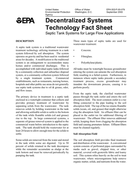 Decentralized Systems Technology Fact Sheet: Septic Tank Systems for Large Flow Application