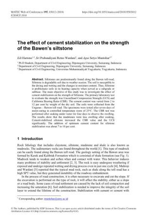 The Effect of Cement Stabilization on the Strength of the Bawen's Siltstone