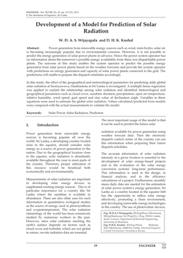 Development of a Model for Prediction of Solar Radiation