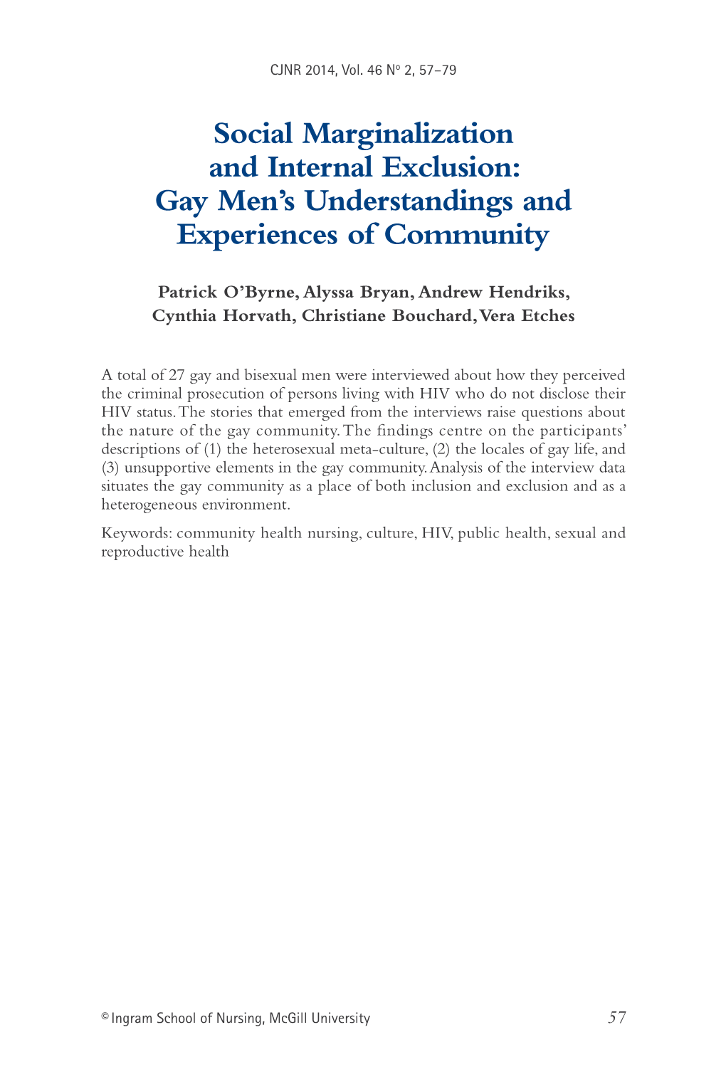 Social Marginalization and Internal Exclusion: Gay Men's