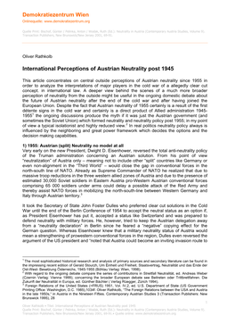 International Perception of Austrian Neutrality Post 1945