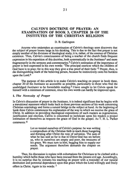 Calvin's Doctrine of Prayer: an Examination of Book 3, Chapter 20 of the Institutes of the Christian Religion